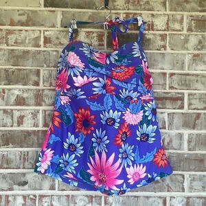 Old Navy Purple Floral Halter Tankini Swim Top